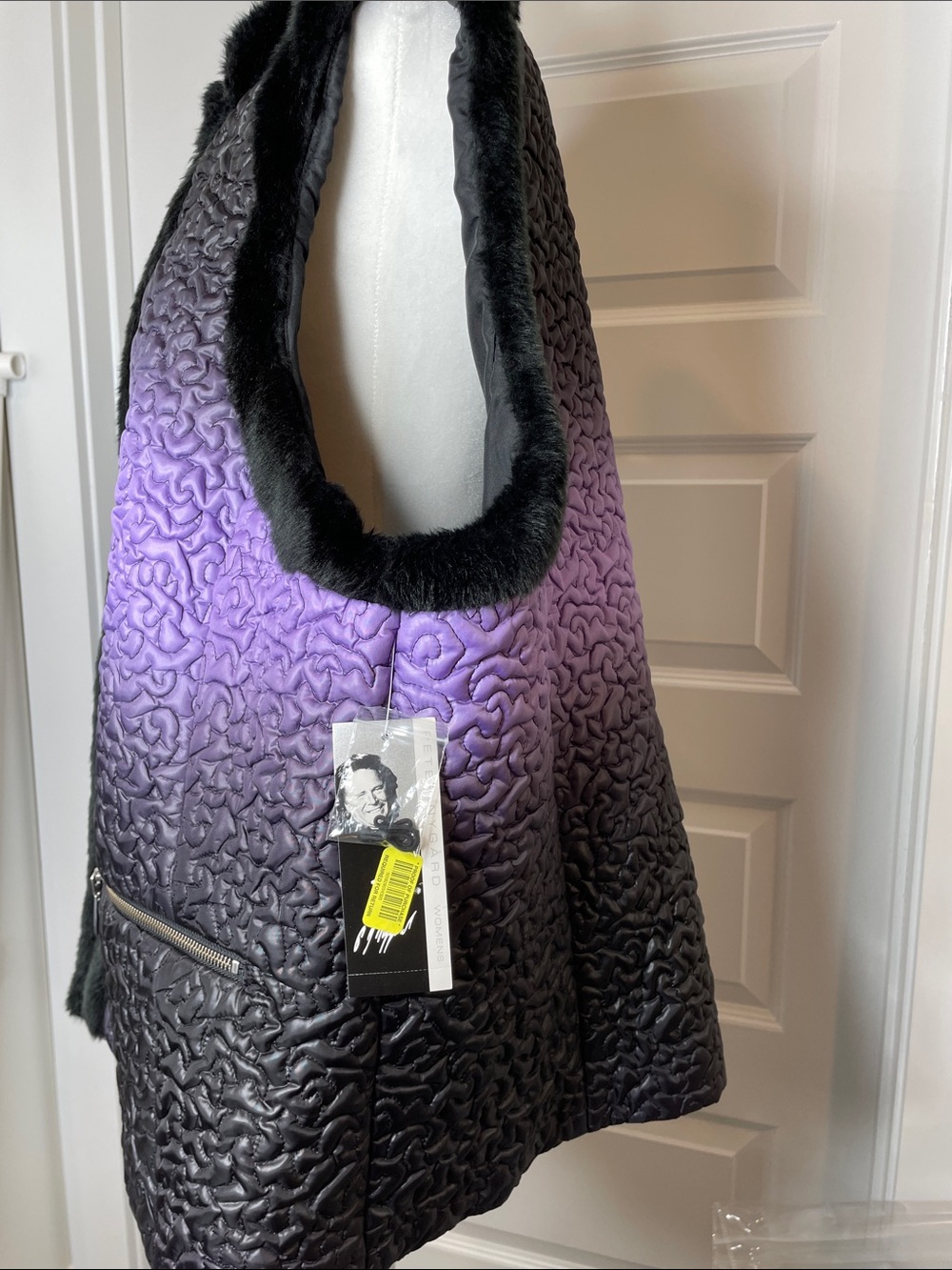 Peter Nygard Quilted Purple Ombré Fall/ Winter Faux Black Fur Trim 3x - Picture 4 of 9